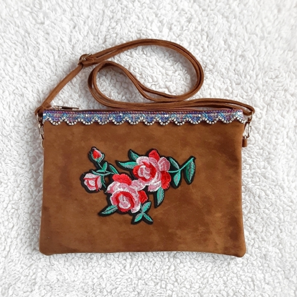 FRANCESCA'S COLLECTIONS Embellished Rose Patch Messenger Purse Bag